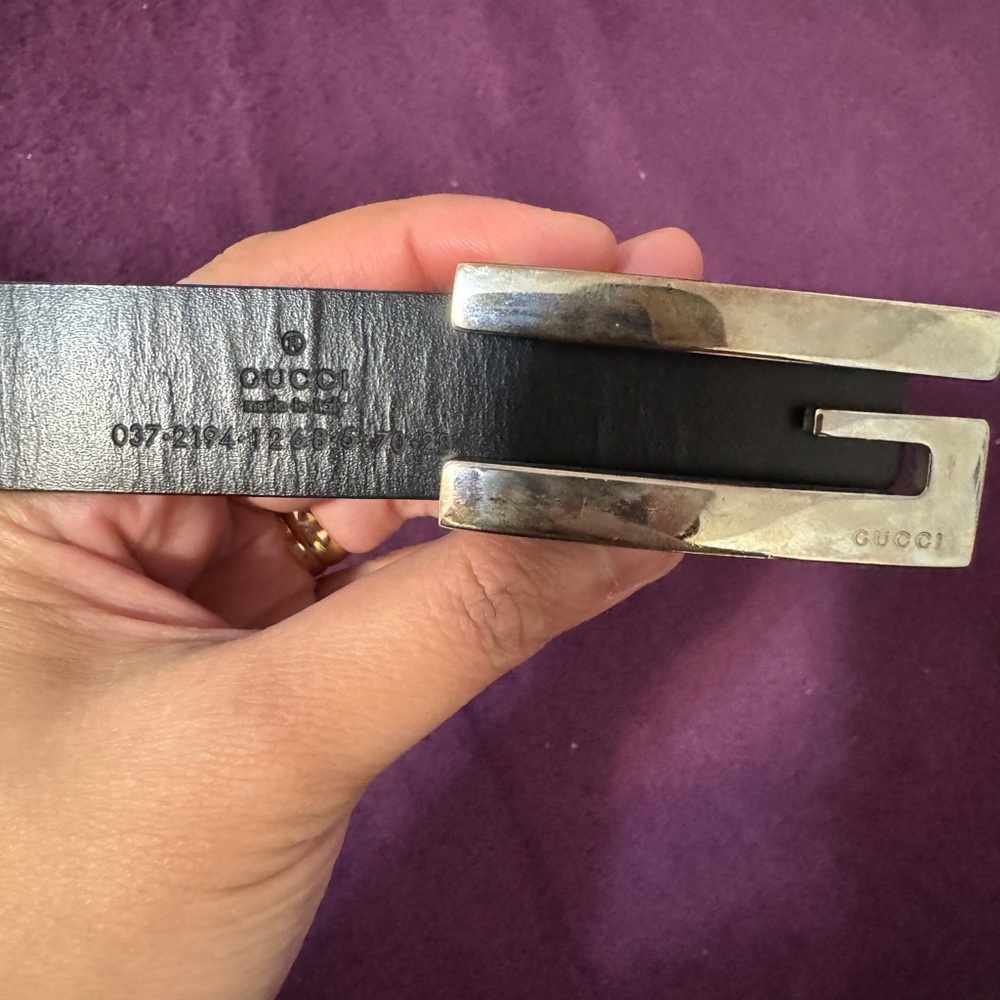 Gucci Black Leather Belt with Silver Buckle